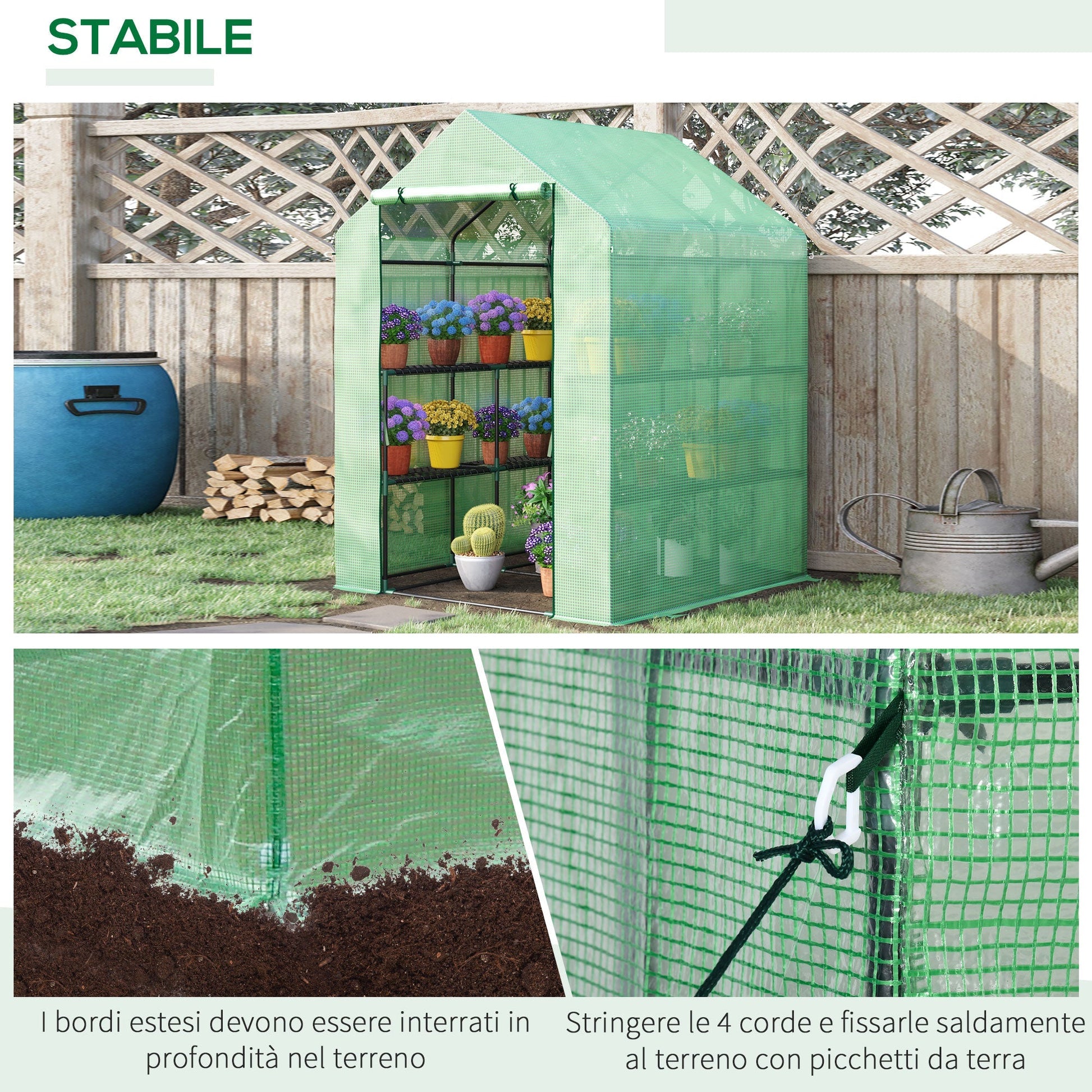 Outsunny Garden greenhouse with shelves, pear coverage and rolled holder, 143x138x190 cm, green - Borgè