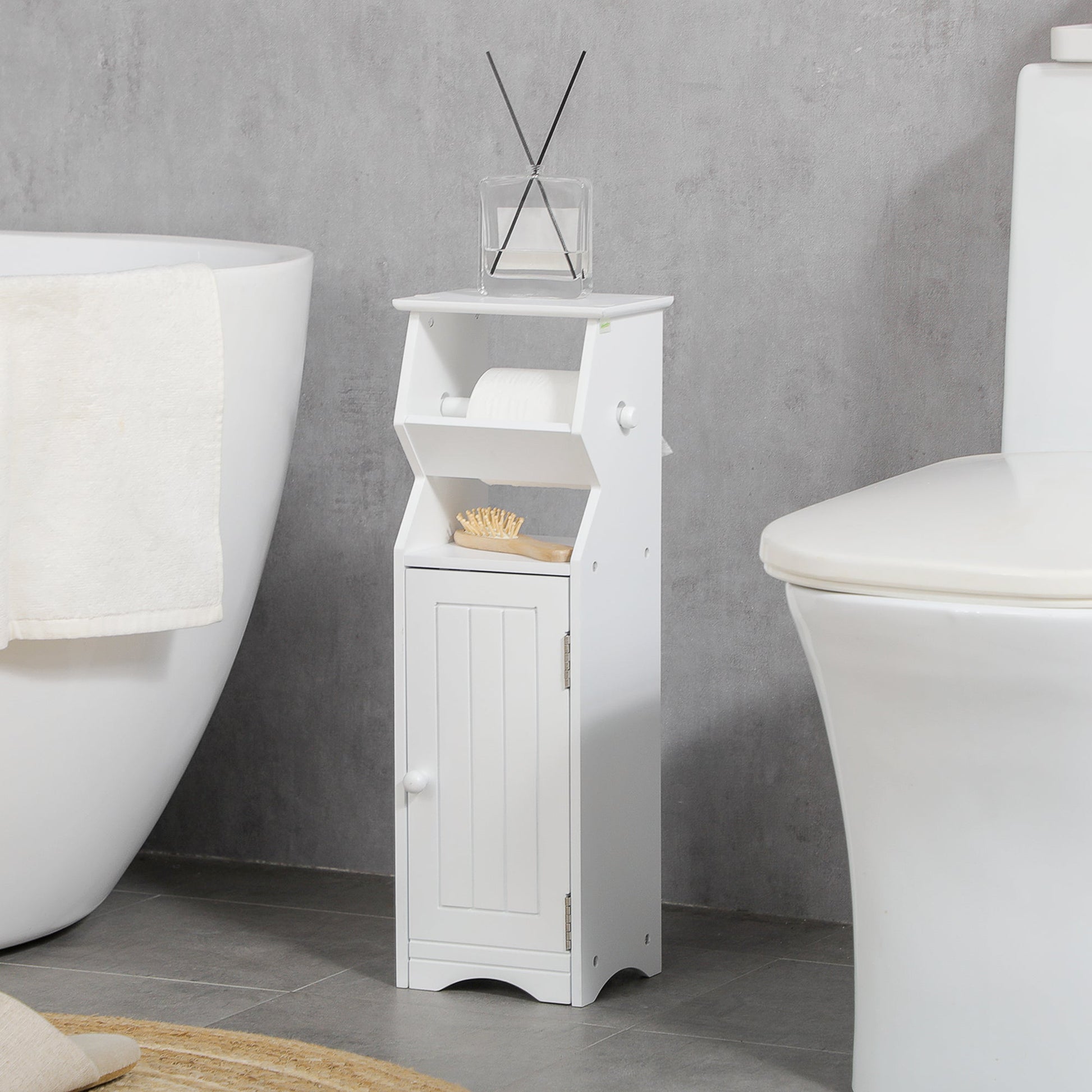 Kleankin Bathroom cabinet in white mdf with locker and space for toilet paper, 19x15x56 cm - Borgè