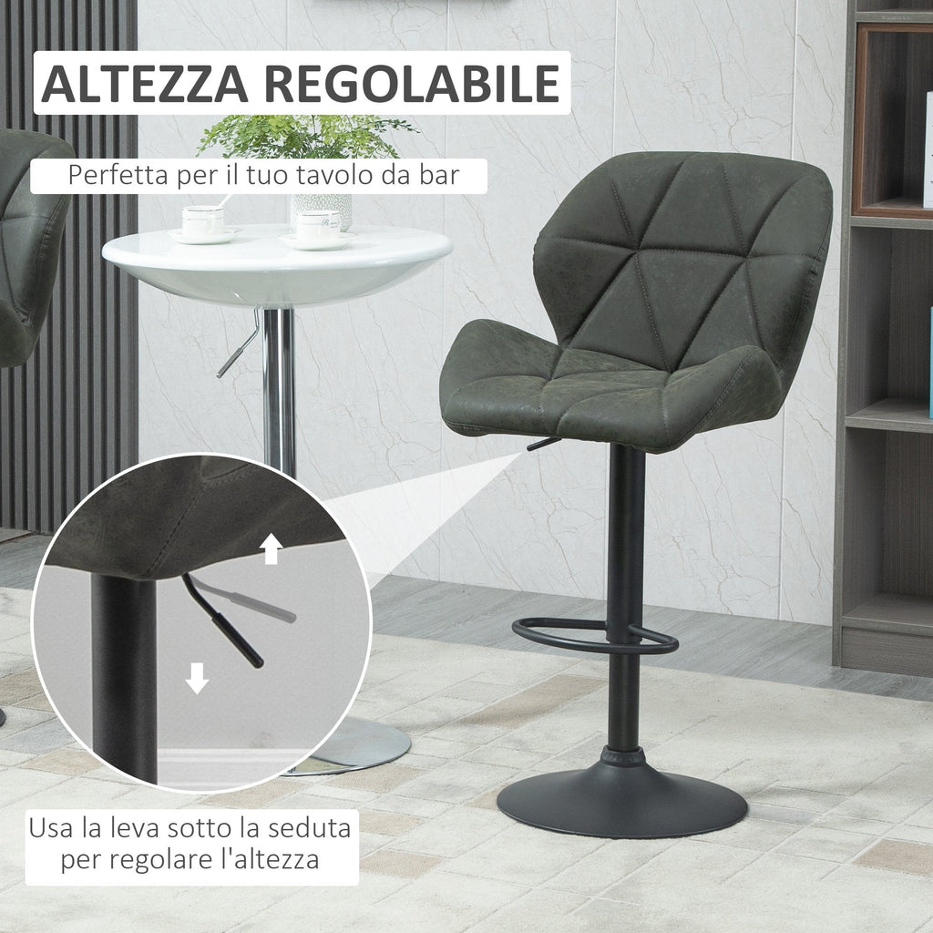 Set 2 swivel bar stools with adjustable height, similar coating and round base - military green - Borgè