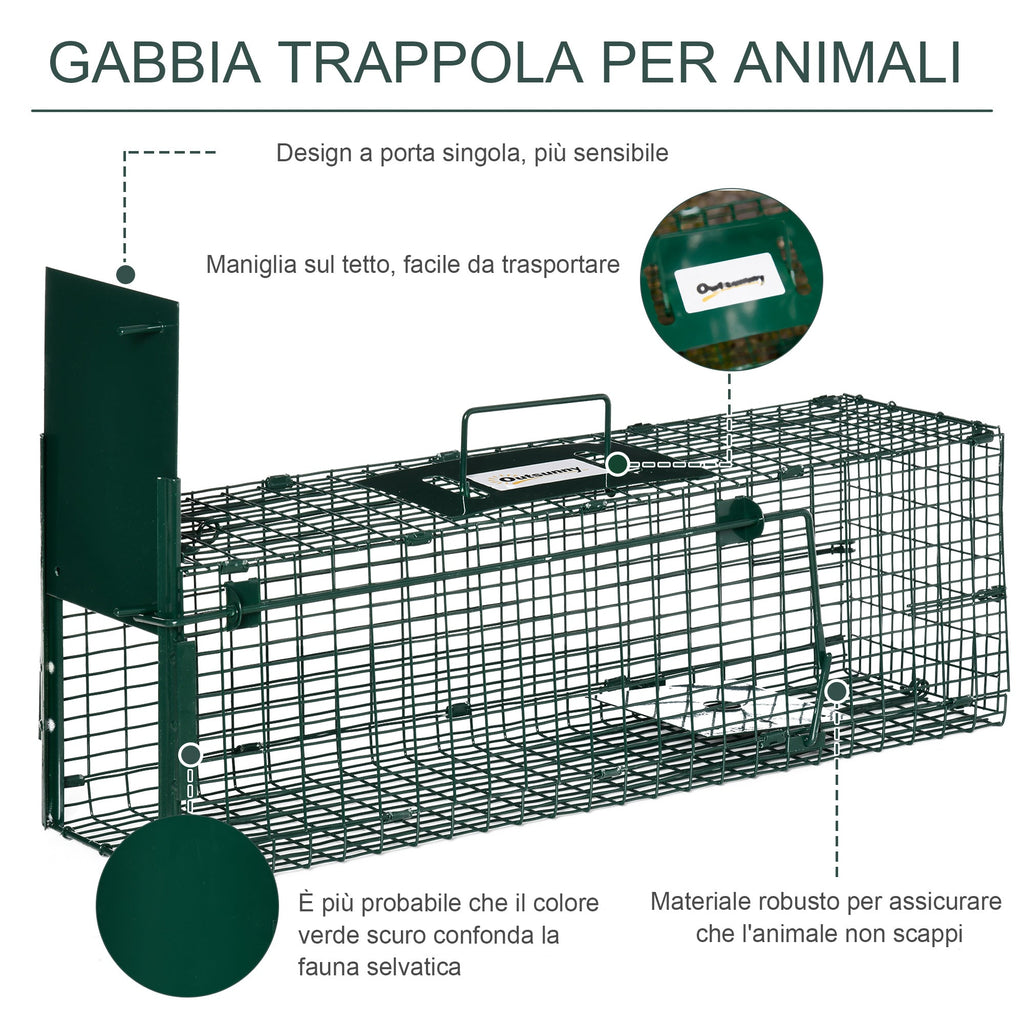 Rat, Mice and Nutria Trap Cage with Single Door, 60x18x20cm, Green - Borge' Group Limited