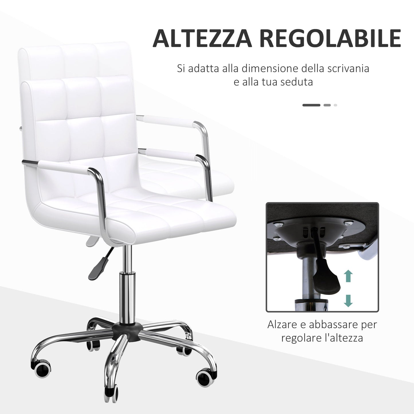 Homcom office chair in white-like-like 5 swivel wheels, padding and adjustable height, 52.5x54x84-99cm - Borgè