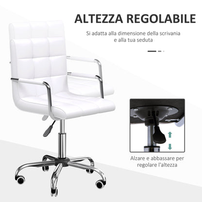 Homcom office chair in white-like-like 5 swivel wheels, padding and adjustable height, 52.5x54x84-99cm - Borgè