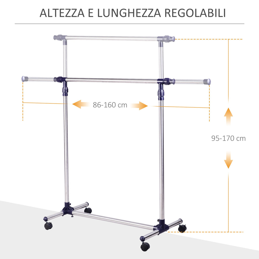 spreader hanger in adjustable width and height with stainless steel wheels 160 x 170cm - Borgè