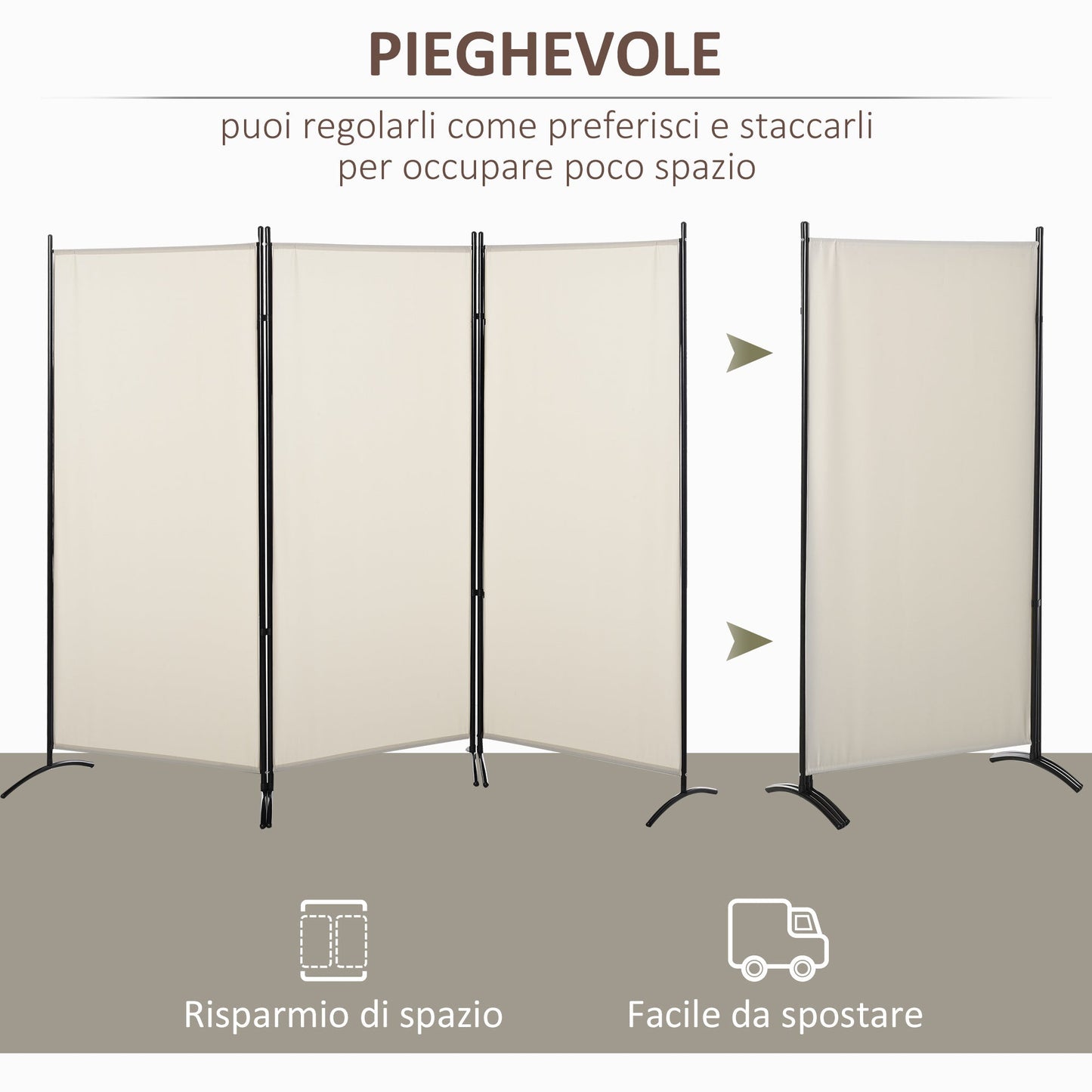 Folding 3 Panel Panels, Sideplain Divisory for metal environments and polyester 253x50x182cm Beige