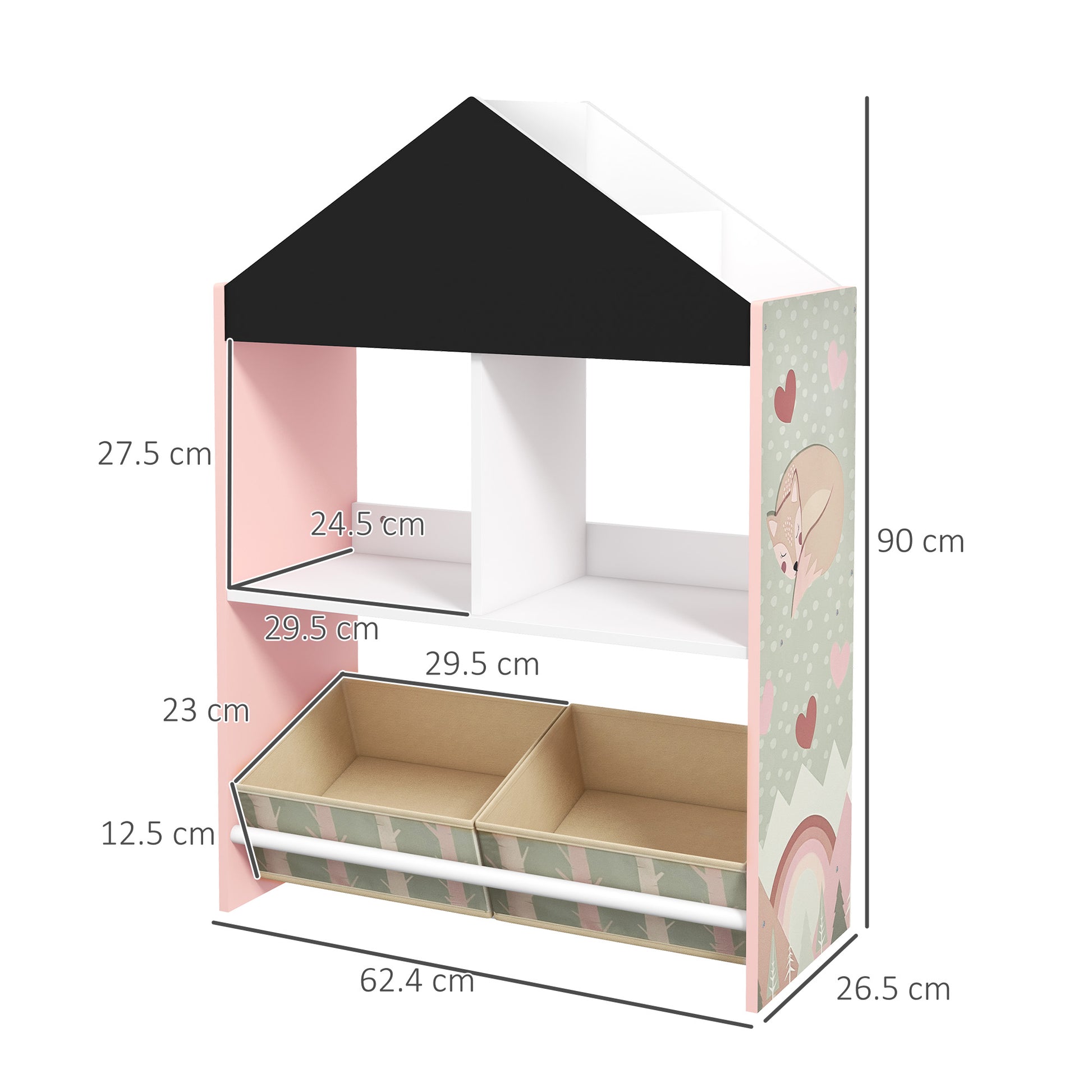 Zonekiz Keeping shelf for children with removable shelves and drawers, pink - Borgè