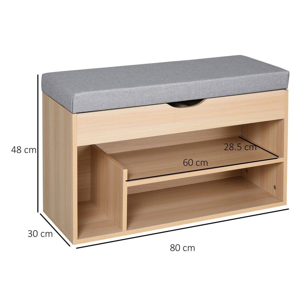 Scarpiera 2 in 1, wooden bench with padded seat and hidden compartment, for entry/input, 80 x 30 x 48cm - Borgè