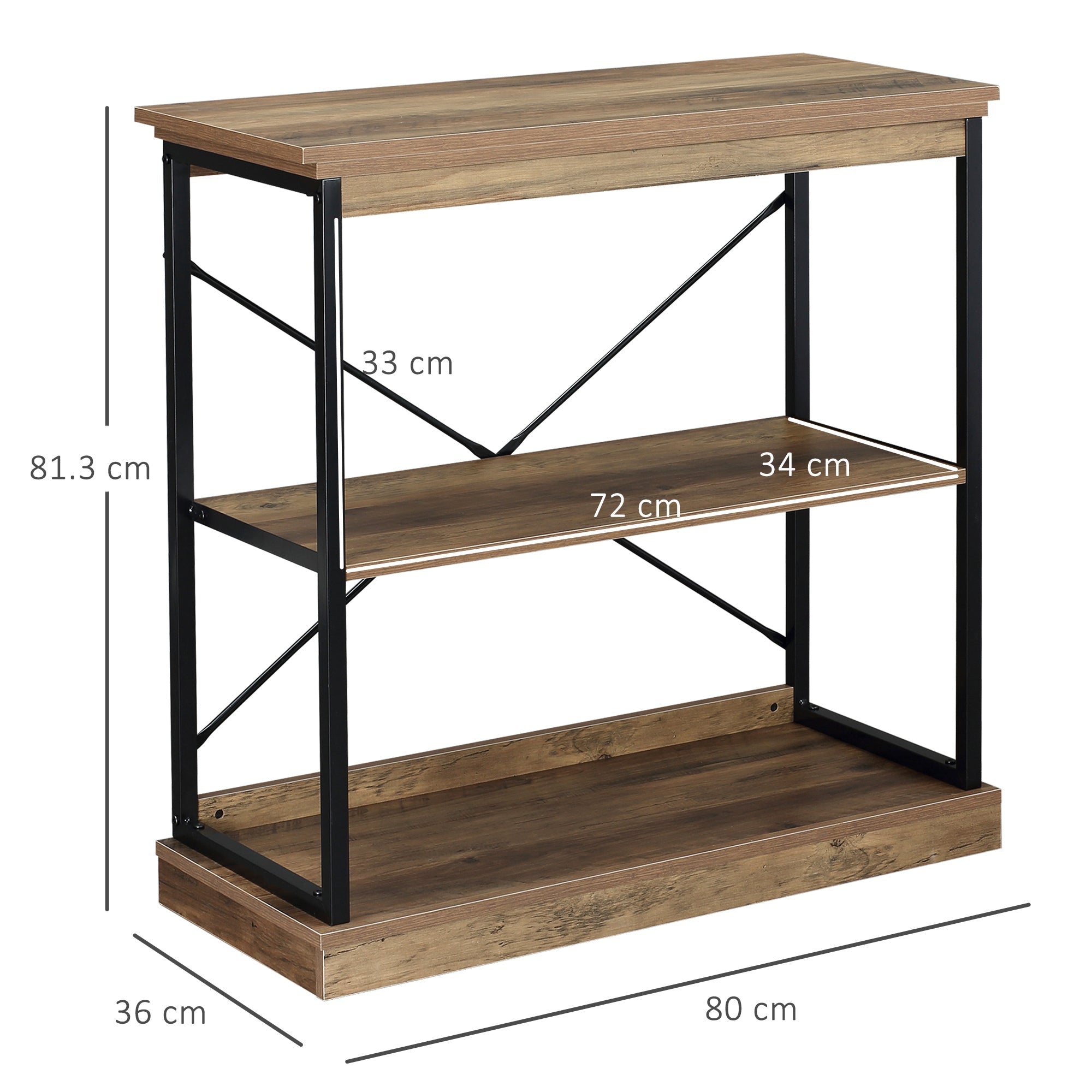shelf industrial style bookcase Multiuse wood and metal - brown/black - Borgè