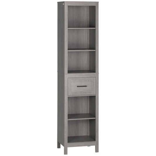 Kleankin Bathroom column in chipboard with 5 open shelves and a drawer, 42x30x170 cm, Grey - Borgè