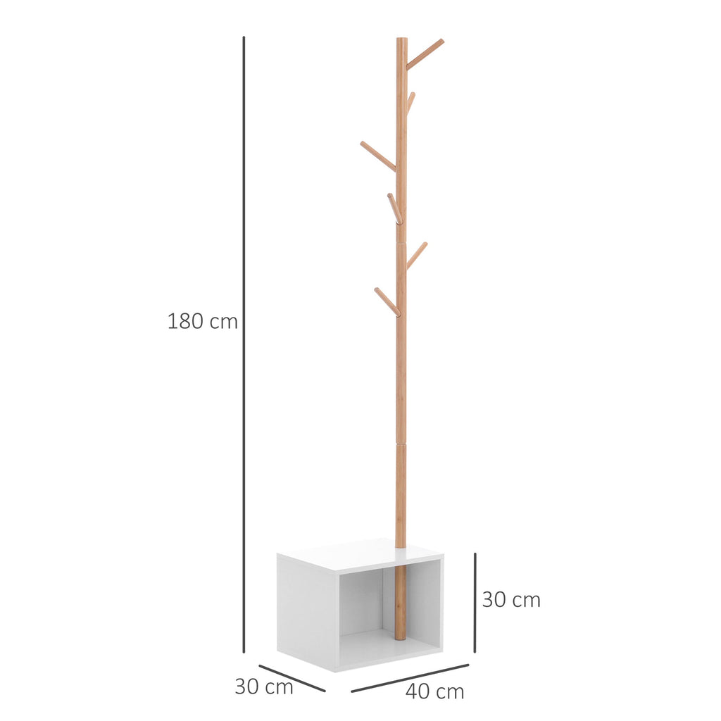 Railbiti shoe rack with 6 bamboo hooks, white, 40x30x180cm - Borgè