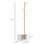 Railbiti shoe rack with 6 bamboo hooks, white, 40x30x180cm - Borgè