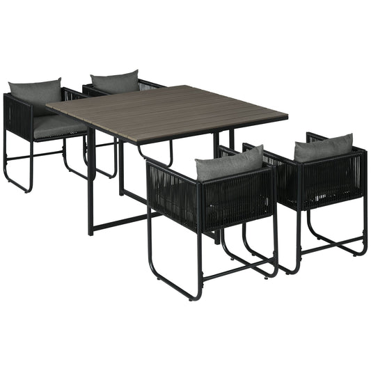 Outsunny garden set 5 pieces in rattan pe and steel, 4 outdoor chairs with cushions and rectangular table - Borgè