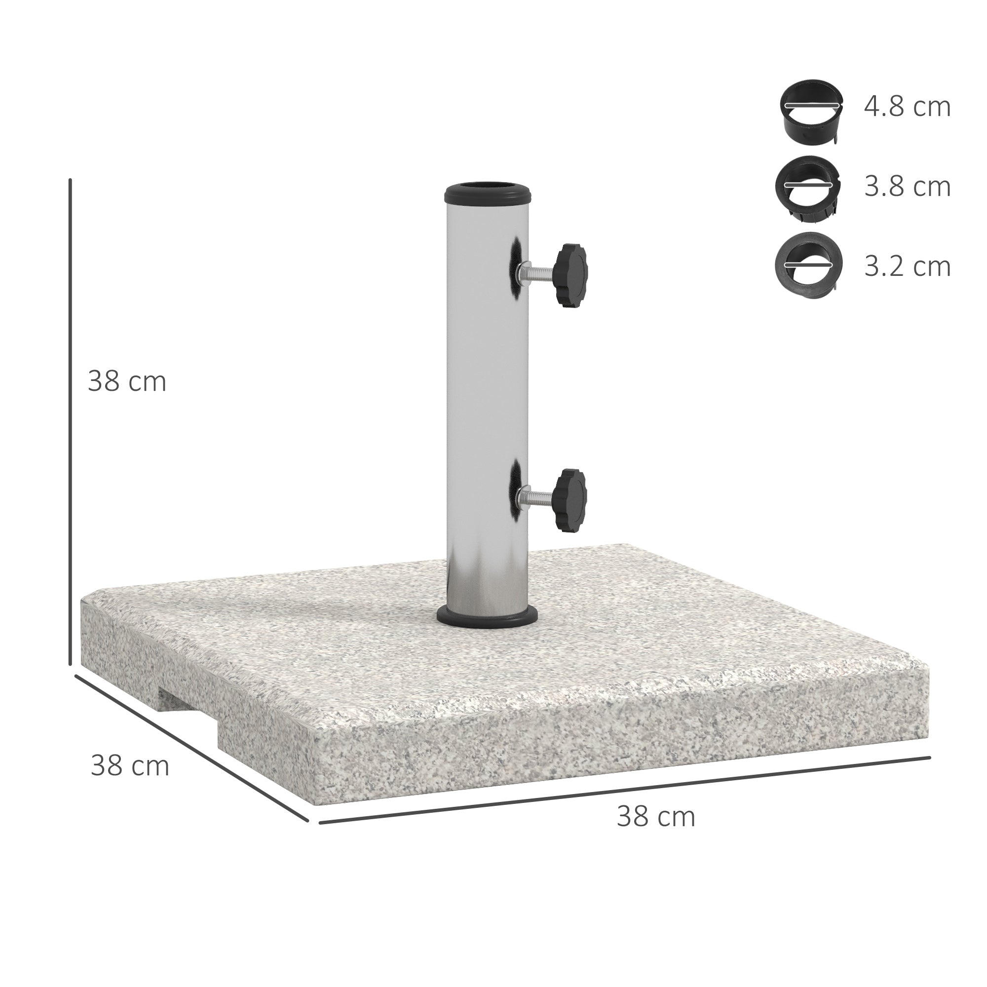 Base Outsunny for garden umbrella 25kg for Ã˜32mm poles, Ã˜38mm and Ã˜48mm, in granite and stainless steel, 38x38x38 cm, gray - Borgè