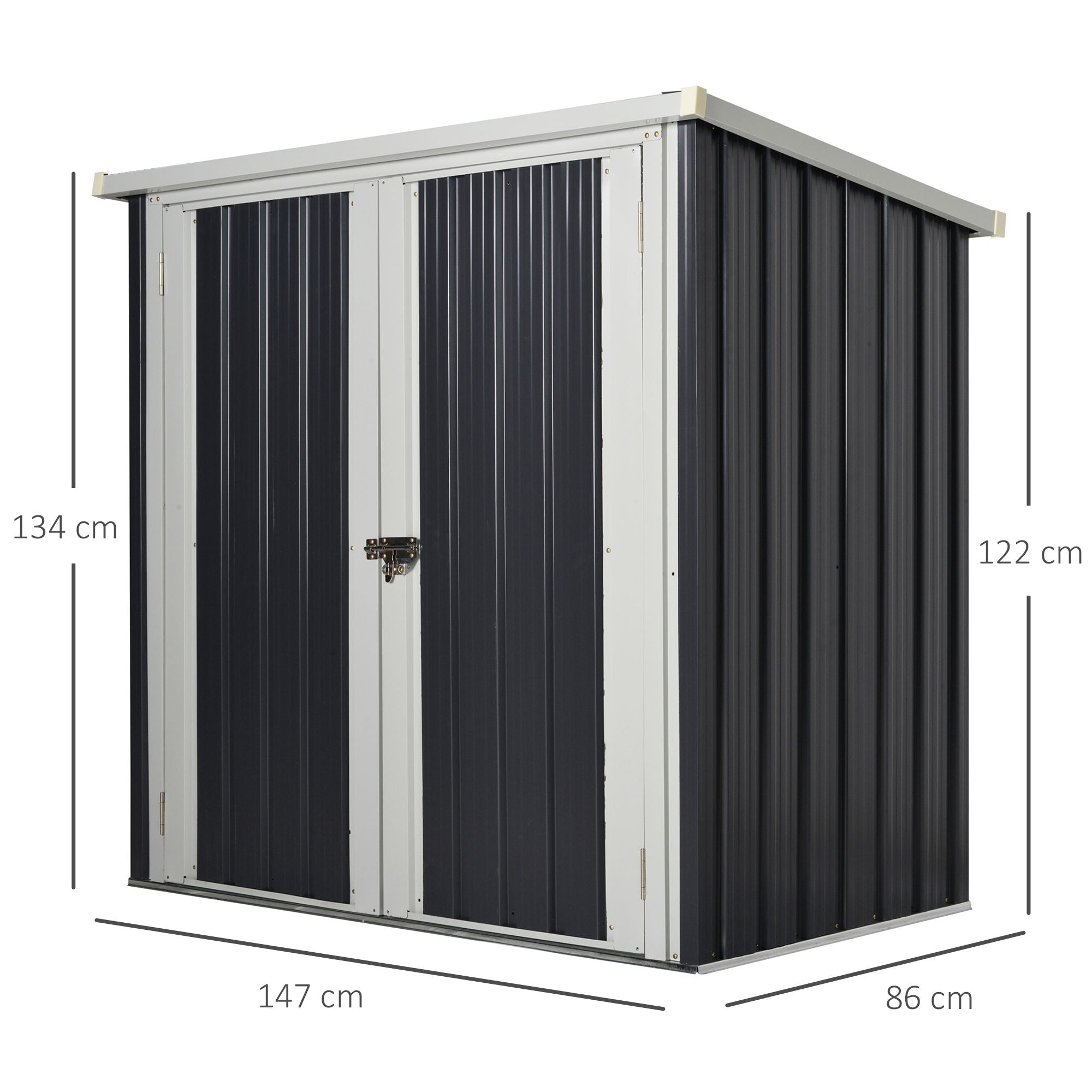 Steel Sheet Garden Shed with Double Door, 147x86x134cm, Black and White - Borge' Group Limited