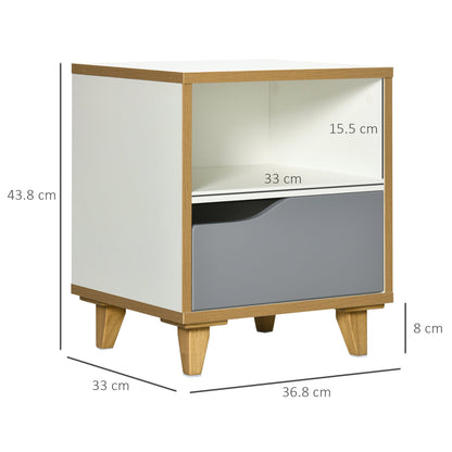 Set of 2 modern bedside tables with drawer and shelf in MDF, 36.8x33x43.8cm, white and Grey