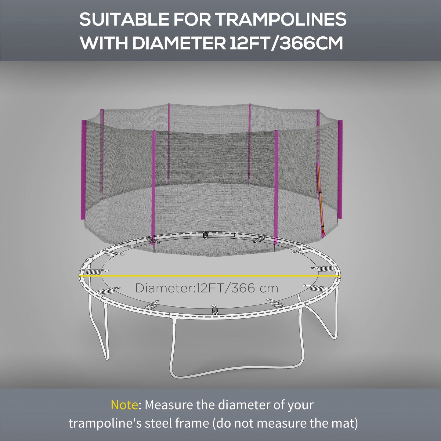 SportNow protection network for 6 -pole trampolines with hinged entrance, in PE, Ã˜366x180 cm, black and pink - Borgè