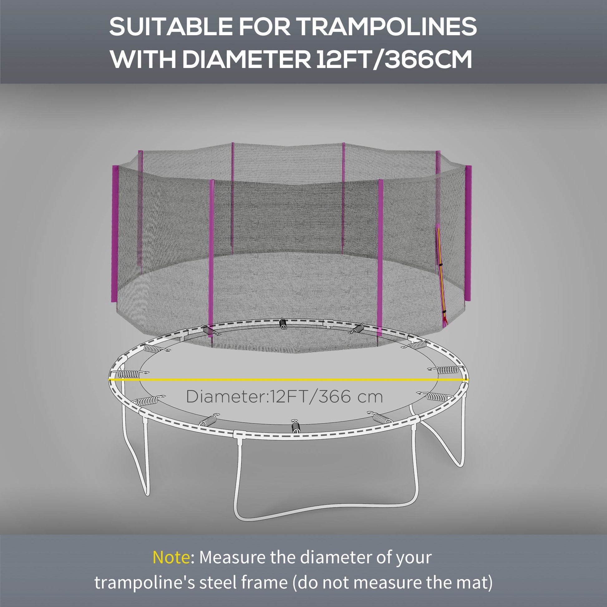 SportNow protection network for 6 -pole trampolines with hinged entrance, in PE, Ã˜366x180 cm, black and pink - Borgè