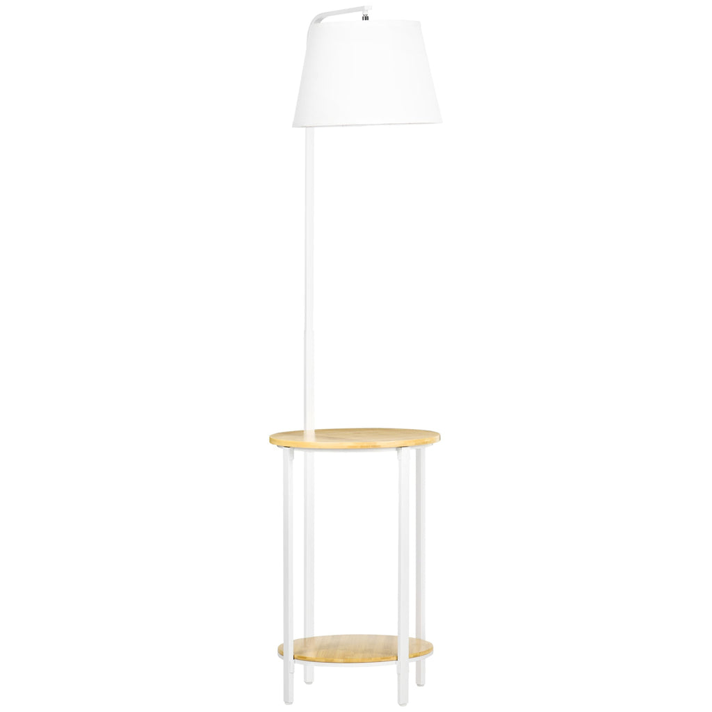 Modern Earth lamp with 2 levels table for living room and bedroom, in linen effect fabric, bamboo and steel, Ã˜37x162 cm - Borgè