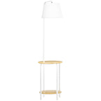 Modern Earth lamp with 2 levels table for living room and bedroom, in linen effect fabric, bamboo and steel, Ã˜37x162 cm - Borgè