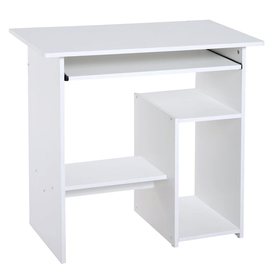 compact desk with shelves and shelf removable wooden keyboard, 80x45x75cm, white - Borgè