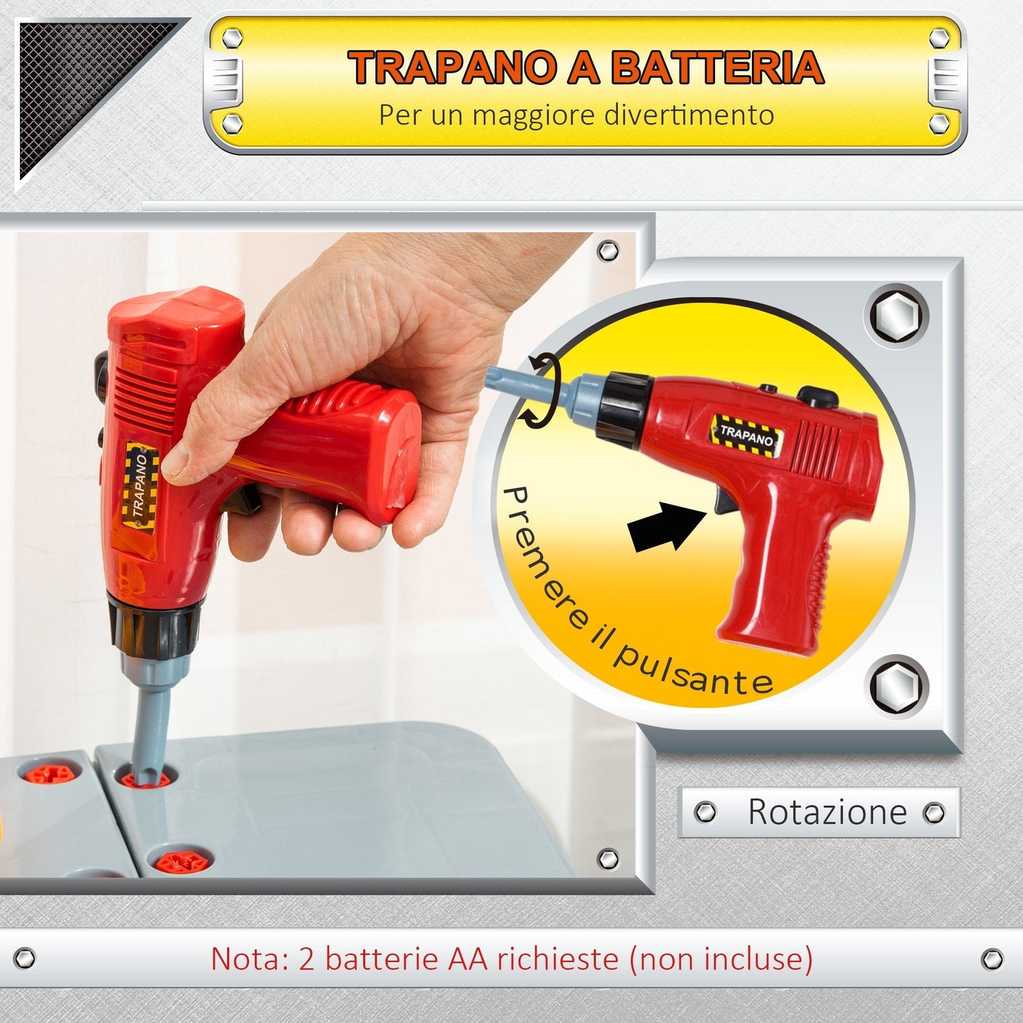 work bench from 79 pieces for children from 3 years up with battery drill and tools - multicolor - Borgè