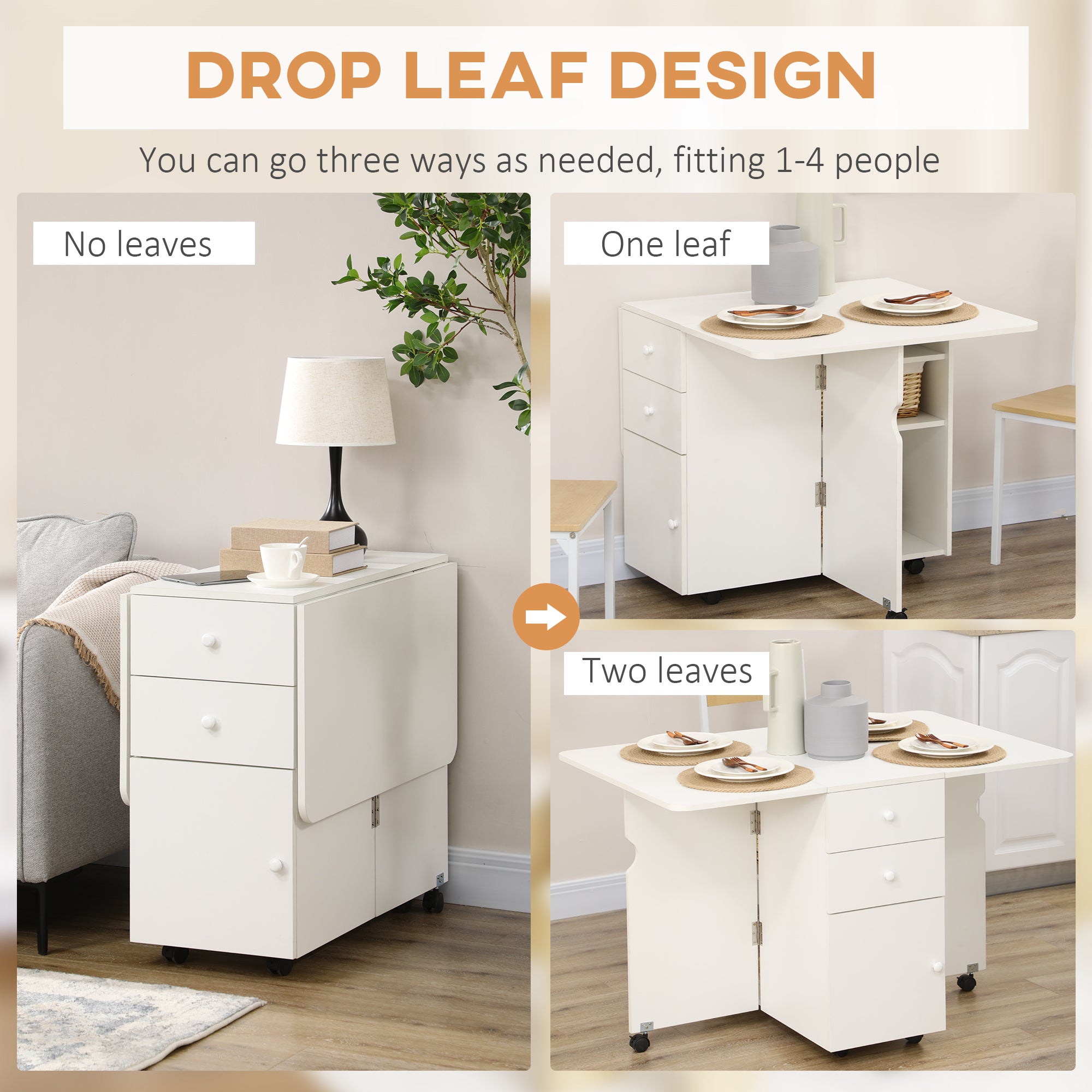Homcom Ribal kitchen table with 2 drawers and cabinet with ante, in chipboard, 120x80x75 cm, white - Borgè