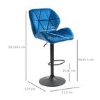 Set 2 swivel bar stools with adjustable height of velvet coating and round base - blue - Borgè