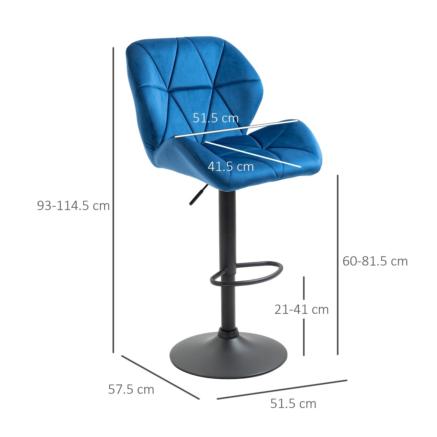 Set 2 swivel bar stools with adjustable height of velvet coating and round base - blue - Borgè