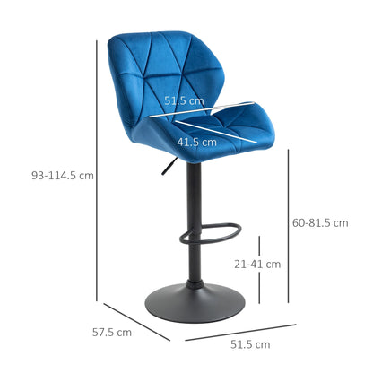 Set 2 swivel bar stools with adjustable height of velvet coating and round base - blue - Borgè