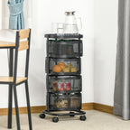 Trolley spouses with 4 baskets, support top and wheels, in steel and pp, 33x33x77 cm - Borgè
