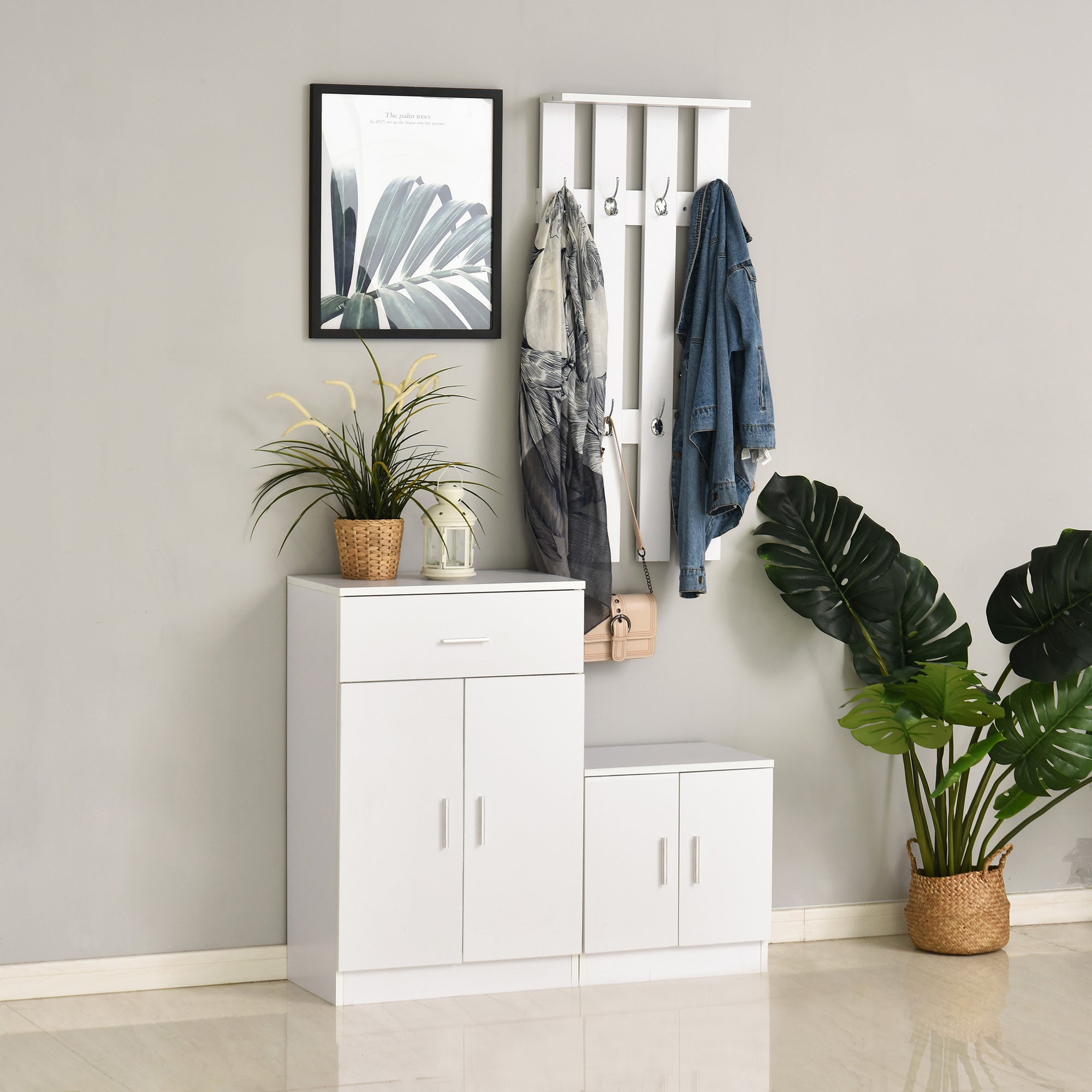 Homcom Scarpper with combination hangers for entrance and wooden bedroom 100x32x187cm white - Borgè