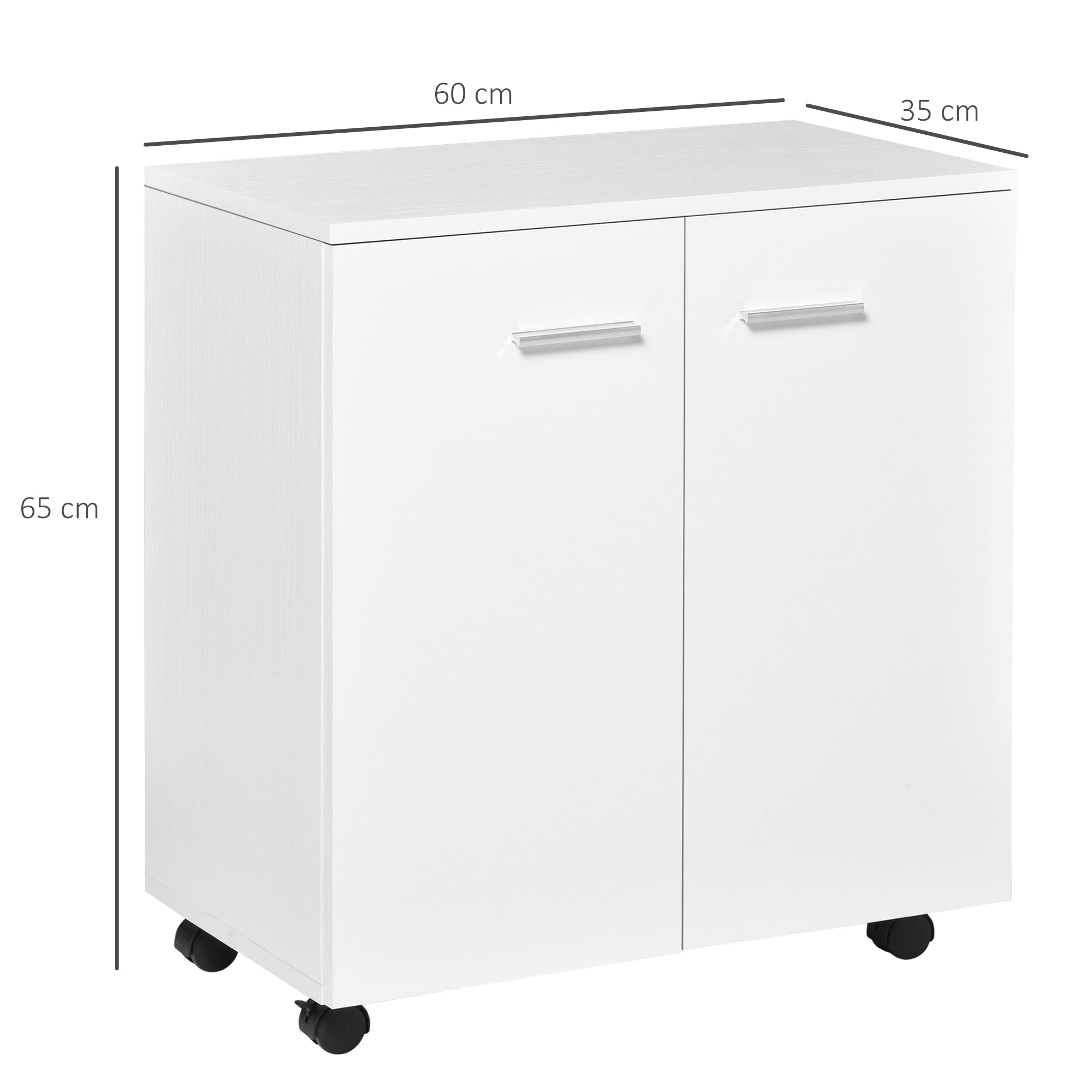 wooden cabinet with wheels and 2 doors 60x35x65cm white - Borgè