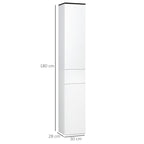 Kleankin Bathroom cabinet with adjustable shelf, 2 closed shelves and a wooden drawer, 30x28x180 cm, white - Borgè