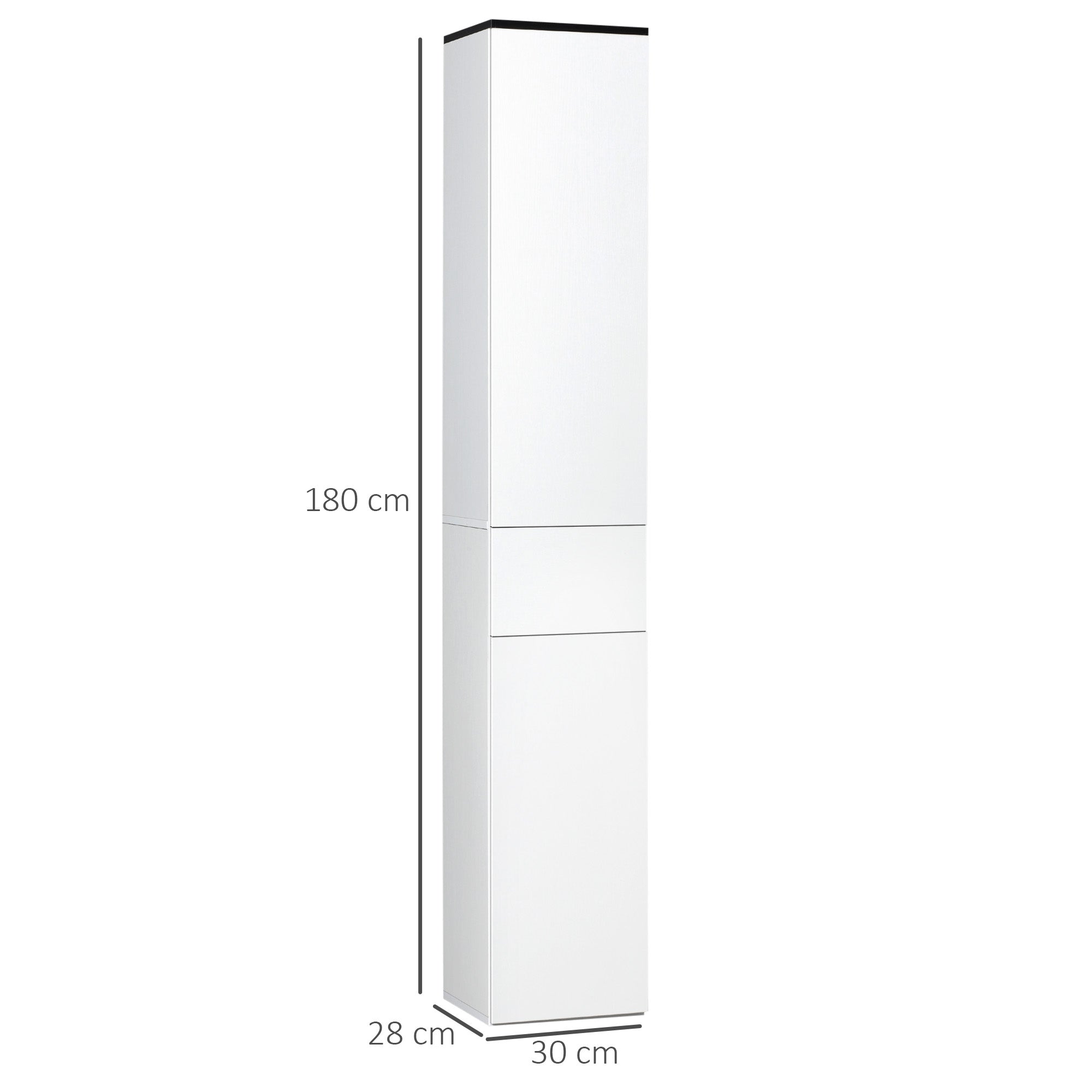 Kleankin Bathroom cabinet with adjustable shelf, 2 closed shelves and a wooden drawer, 30x28x180 cm, white - Borgè