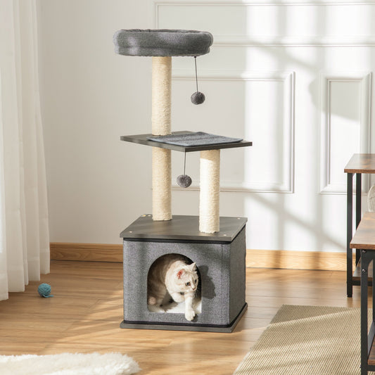 Cat Tree for cats with Scratch Pole, 40X40X104CM, Grey - Borgè