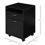 Black Wooden Office Boarding Drawer with 2 drawers, 4 hominidirectional wheels, 40 x 35 x 60cm - Borgè