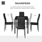 Set 5 pieces with 1 table and 4 kitchen chairs or dining room in the same -like, metal and tempered glass, black - Borgè