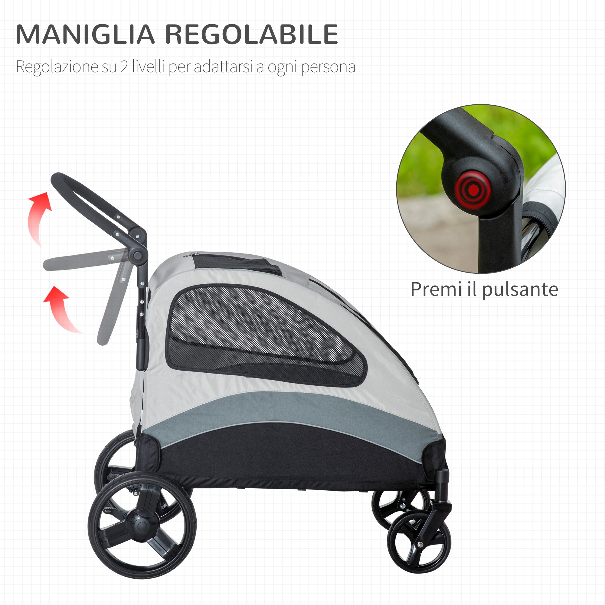 Medium Dog Stroller with 4 Wheels, Storage Bag and Mesh Window, 107x67x102 cm, Grey - Borge' Group Limited