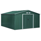 Garden Shed with 2 Sliding Doors and 4 Air Vents in Steel, 340x386x200cm, Green - Borge' Group Limited