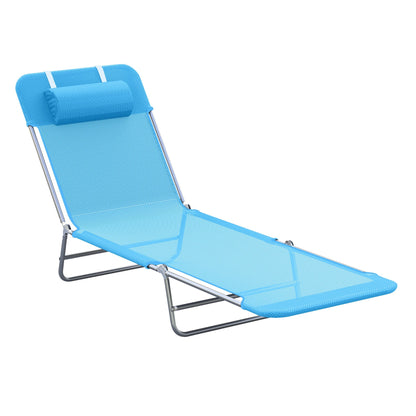 Outsunny folding sun bed with reclining back and pillow, 182x56x24.5cm