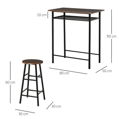 tall table with 2 stools for kitchen bar, footrests and shelf - Borgè