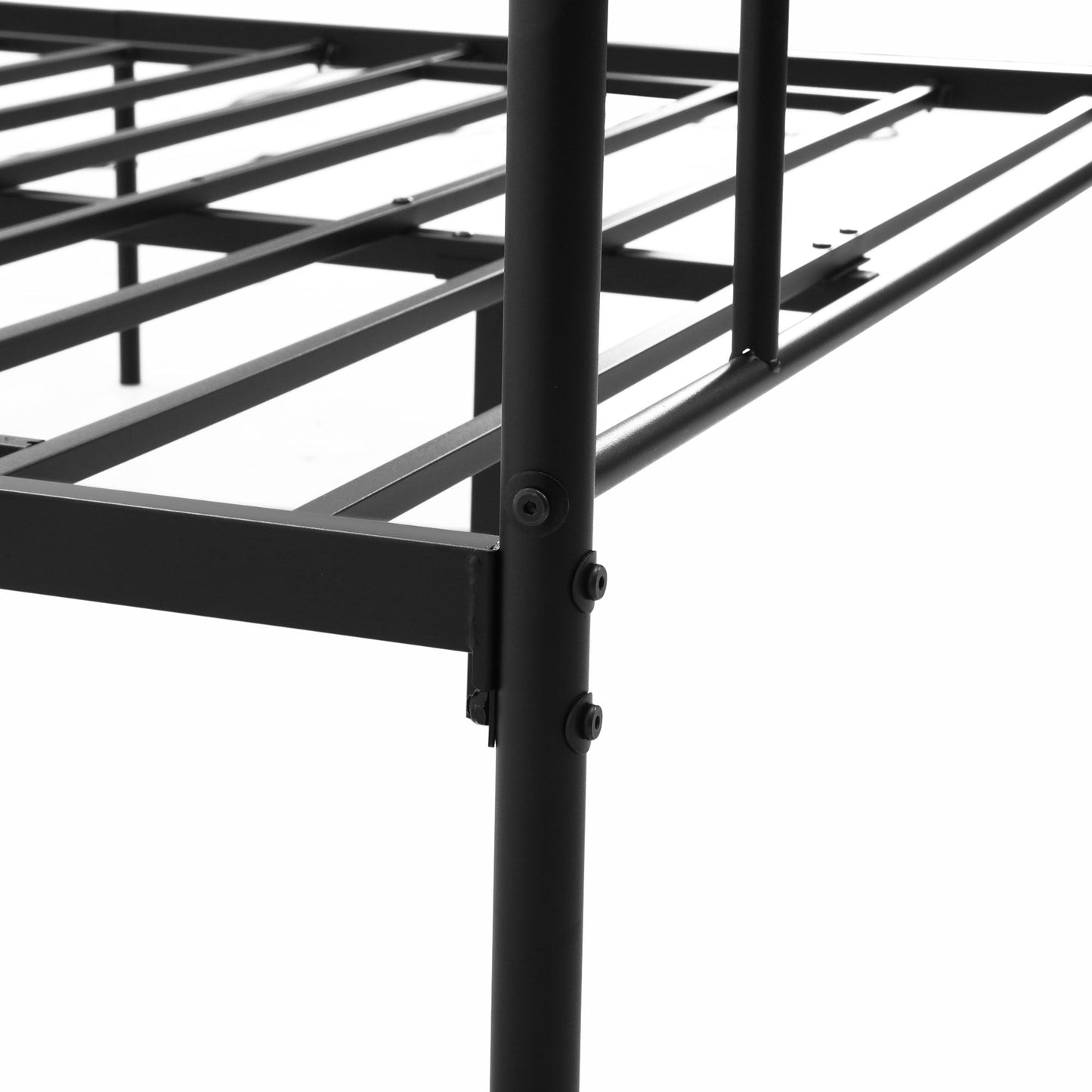 Black Double Bed in Metal/Steel with slats, headboard and footboard | 160x200cm