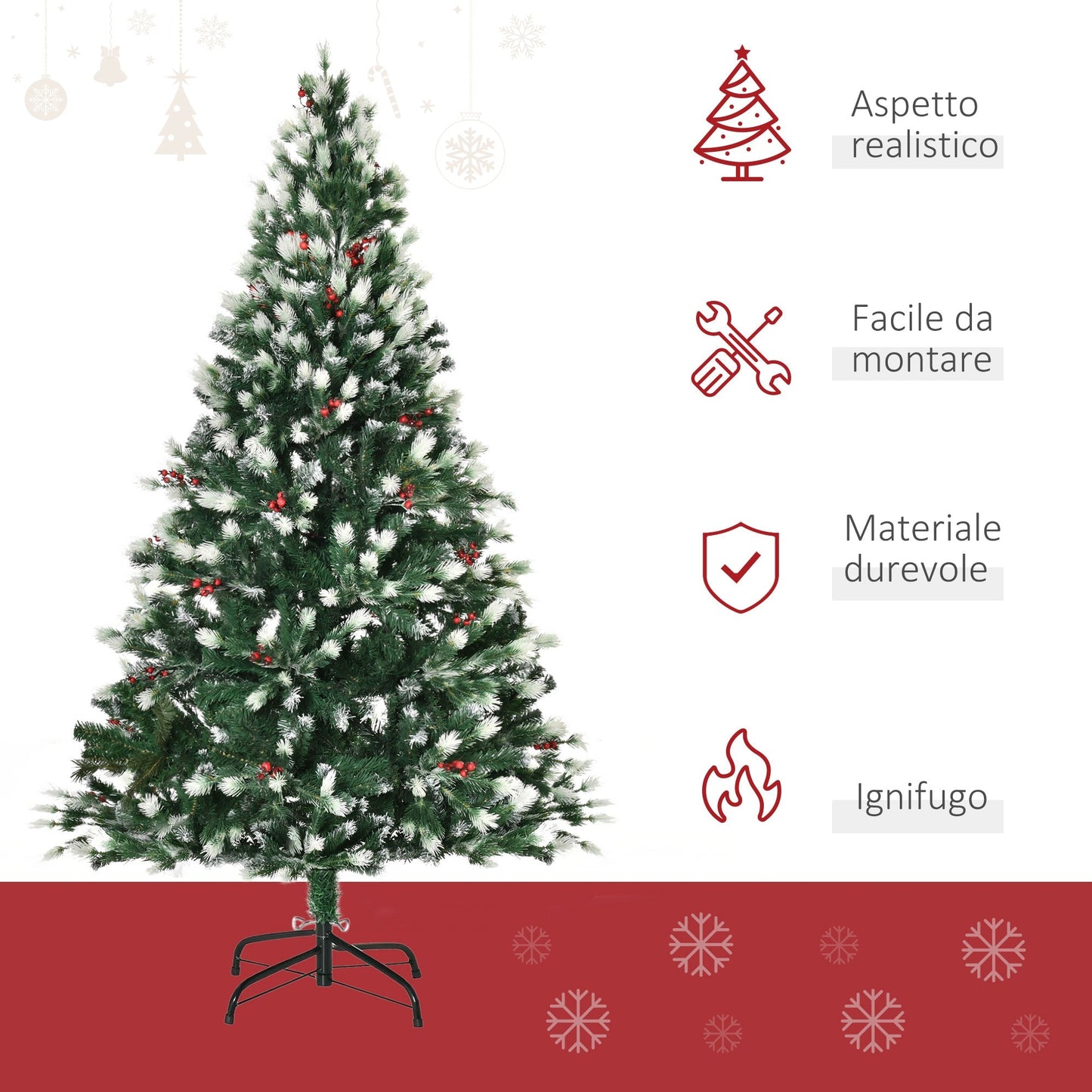 Christmas Tree with Snow Effect and Red Berries | 180cm - Borgè