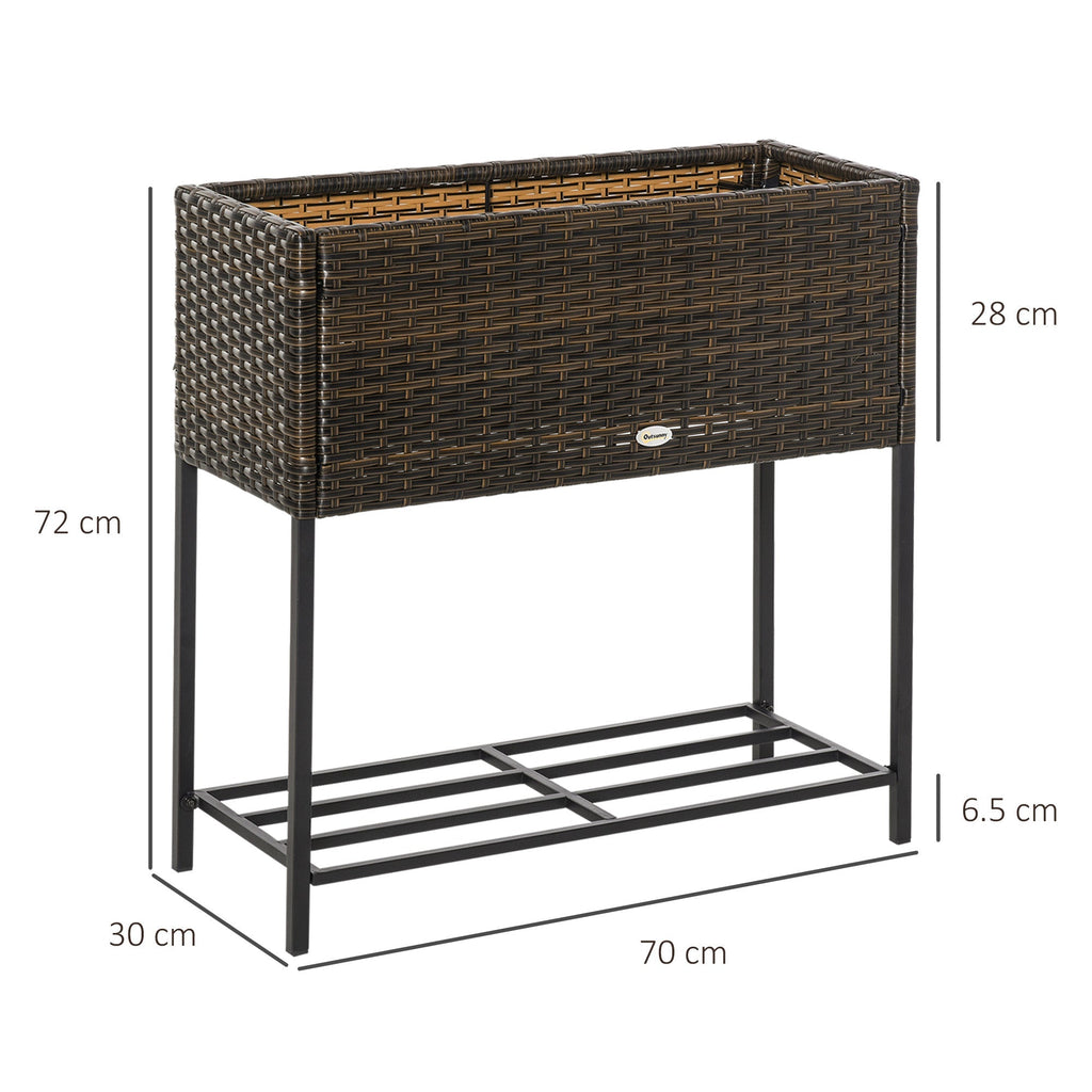 Raised Garden Bed, Wicker-Effect Planter with Shelf, Raised Garden Bed for Indoor and Outdoor Use, Grey (70cm x 30cm x 72cm) - Borge' Group Limited