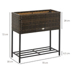 Raised Garden Bed, Wicker-Effect Planter with Shelf, Raised Garden Bed for Indoor and Outdoor Use, Grey (70cm x 30cm x 72cm) - Borge' Group Limited