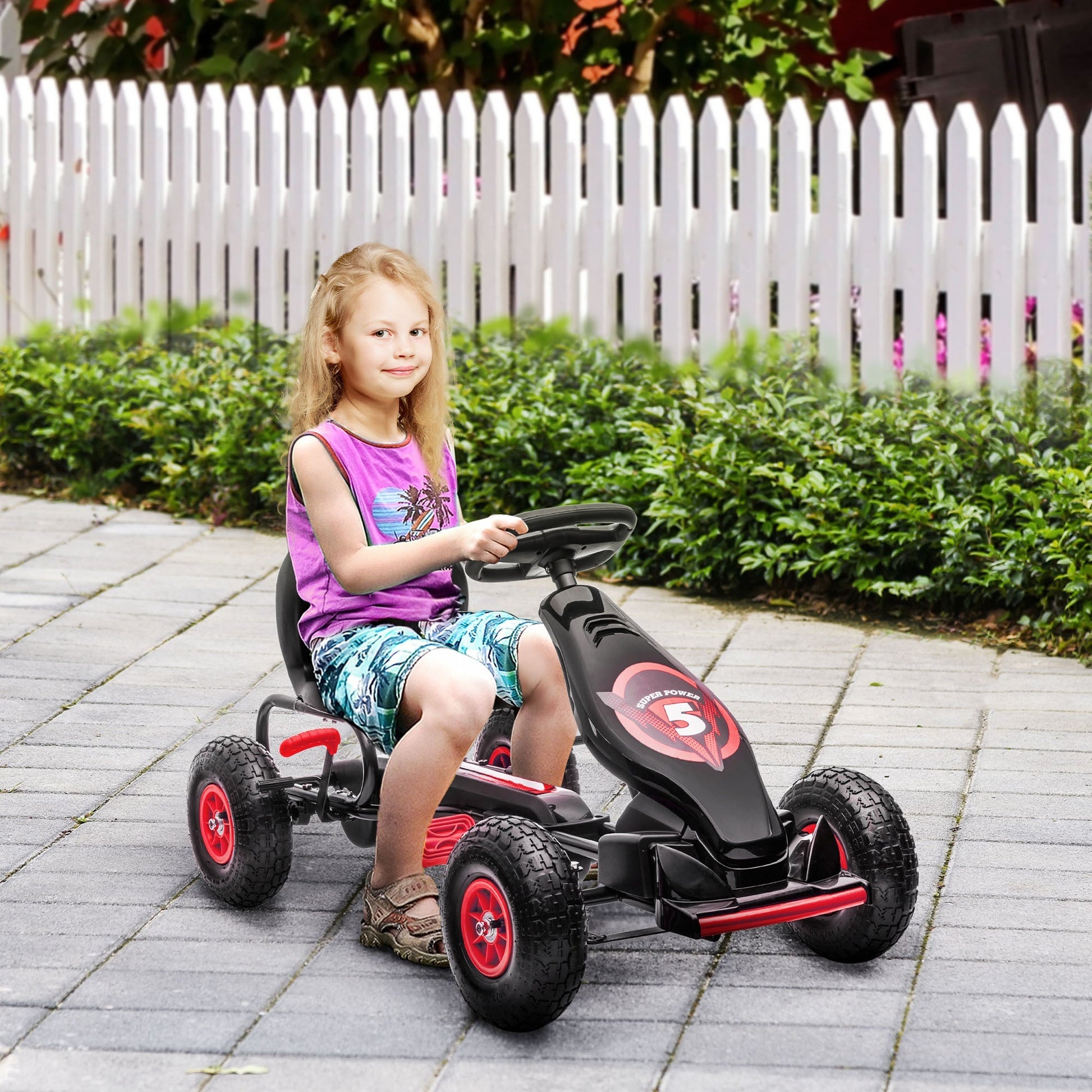 Go Kart Pedals for Children from 5-12 Years with Adjustable Seat and Inflatable Wheels, Red - Borgè