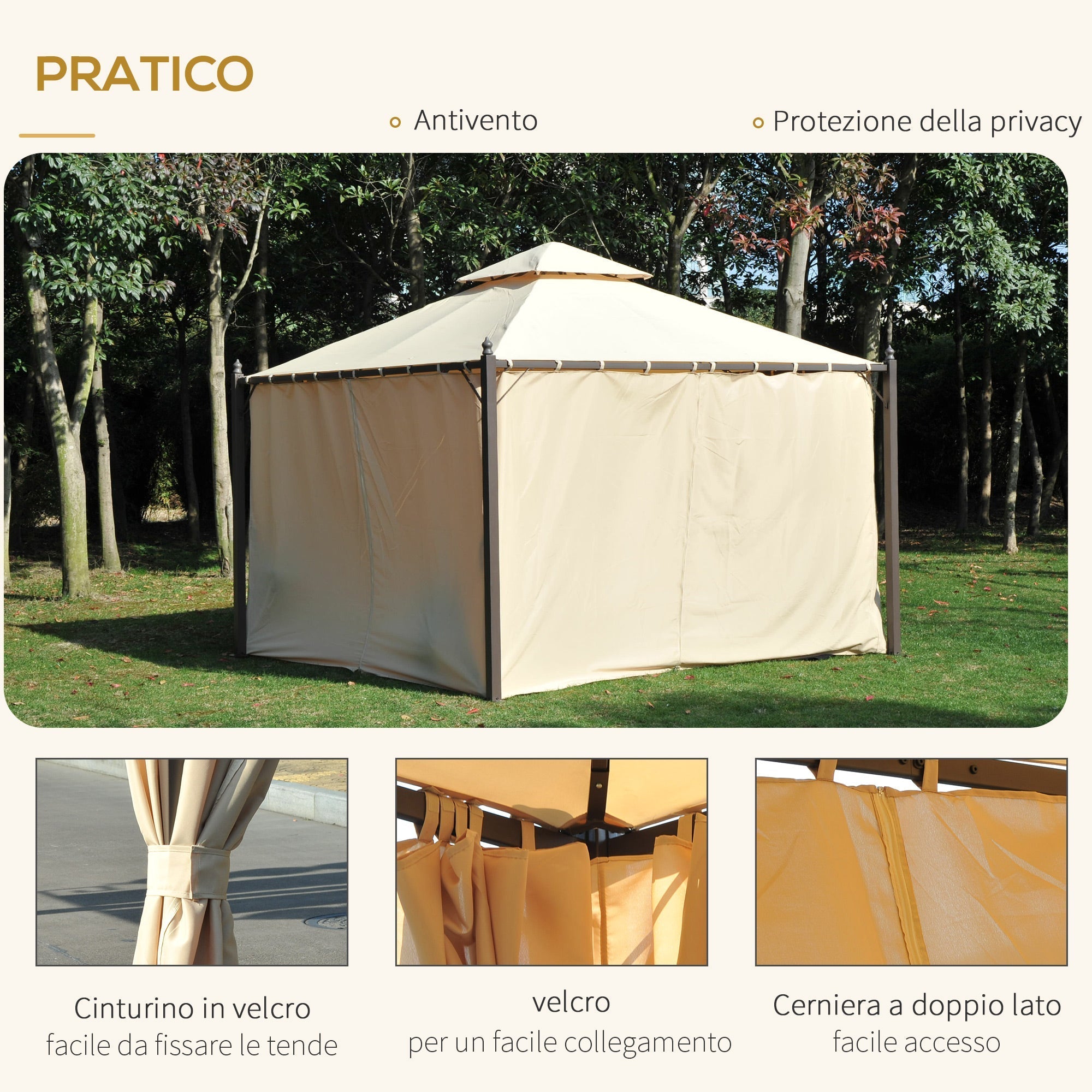 CAMI | 3x3m Beige Garden Gazebo - Borge' Group Limited