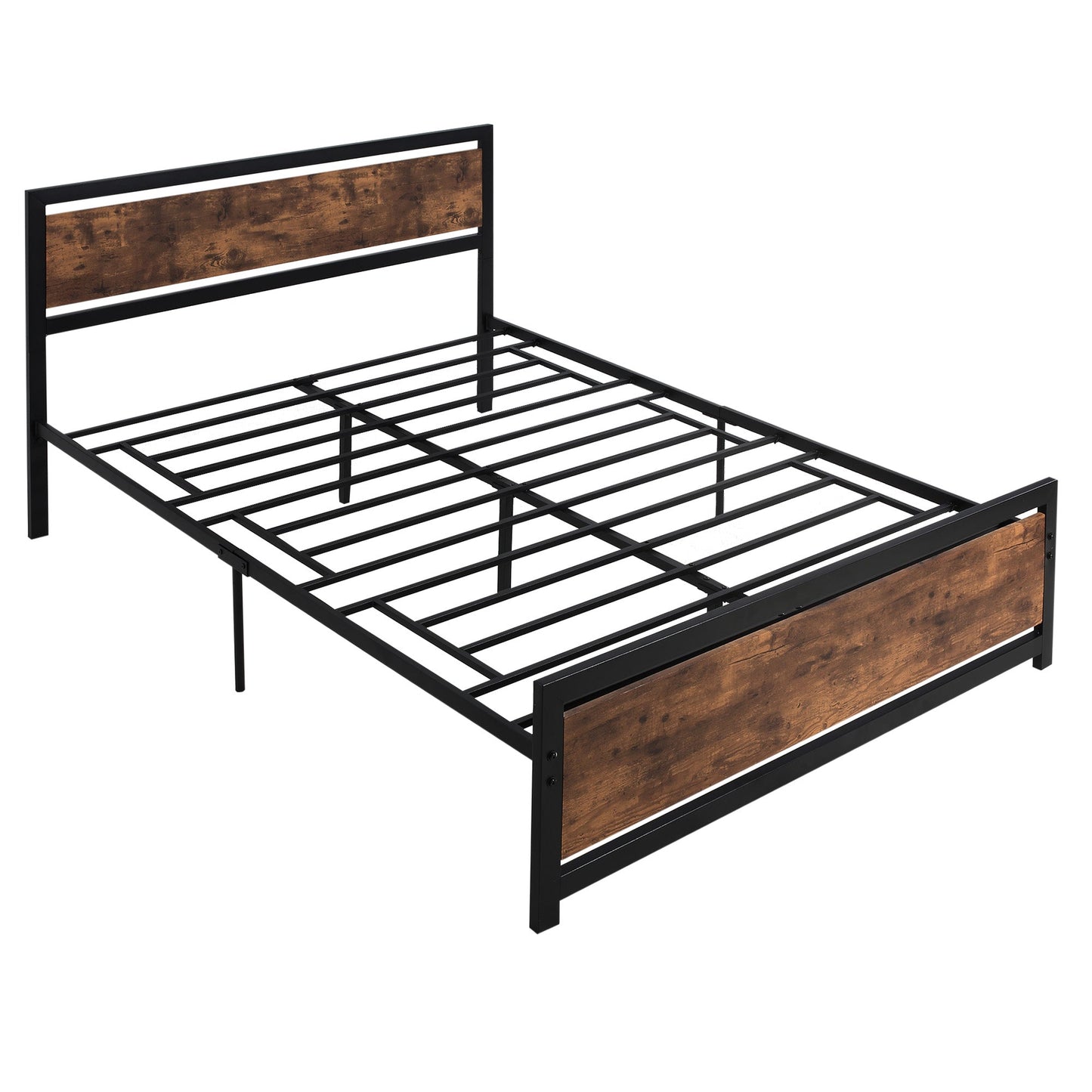 Homcom Wood and steel double bed with industrial style slats, 160x200cm - Borgè