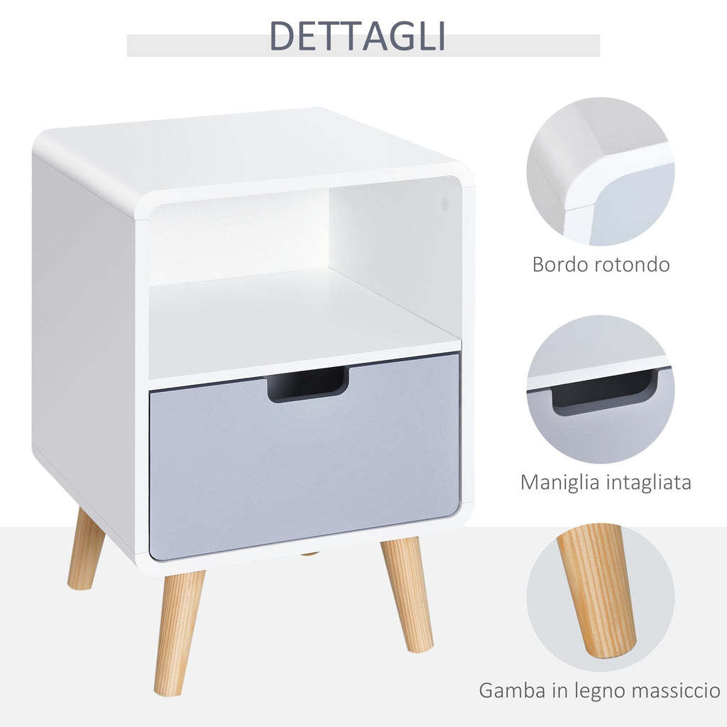 bedside table with drawer in mdf and pine wood for bedroom, living room and bathroom, 40x38x58 cm - Borgè