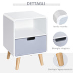 bedside table with drawer in mdf and pine wood for bedroom, living room and bathroom, 40x38x58 cm - Borgè
