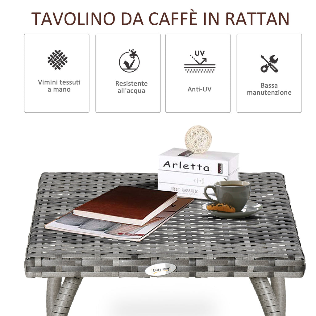 Synthetic Rattan Coffee Table, Small Outdoor Coffee Table, for Garden, Terrace Waterproof Grey 45x45x44cm - Borge' Group Limited